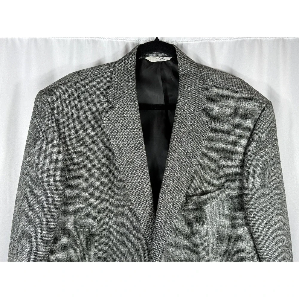 Vintage Versini Mens‎ 46L 100% Silk Blazer Grey Salt and Pepper Tweed Two Button